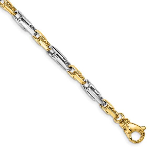 5mm 14K Two Tone Gold Solid Fancy Link Chain Bracelet, 8 Inch - Picture 1 of 3